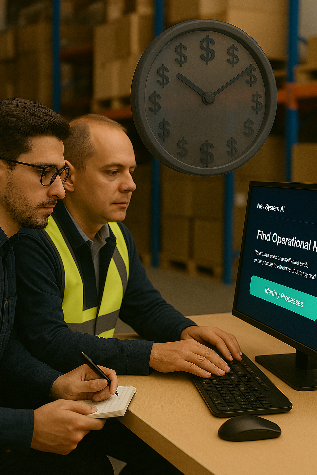Warehouse engineers identifying processes with time efficiency